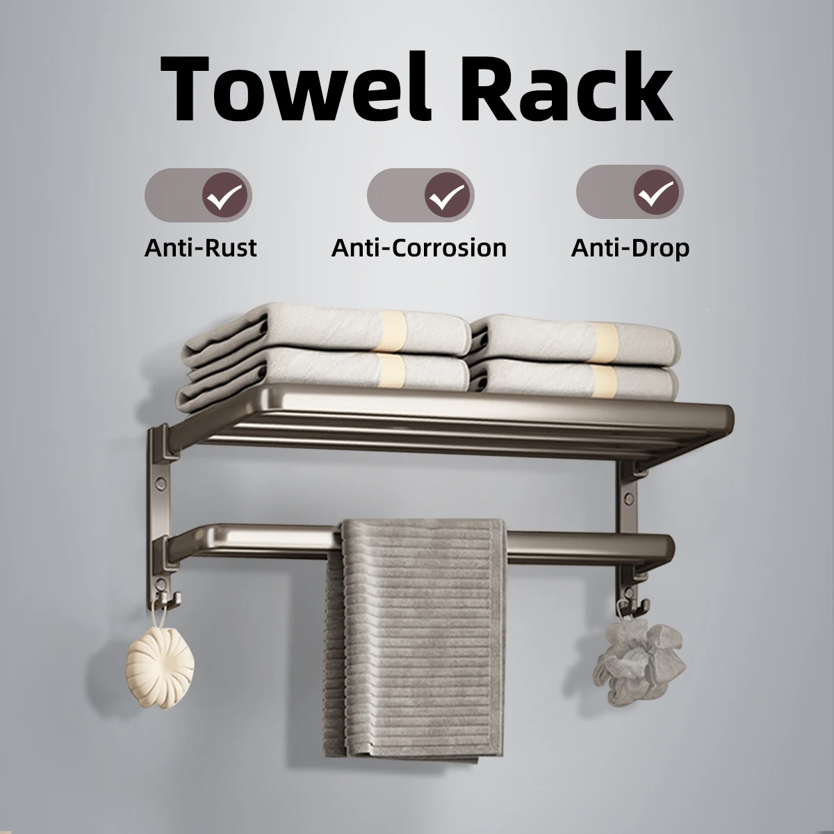 Aluminum Alloy Towel Rack Foldable Towel Bar Rustproof Towel Holder Wall Mounted Towel Storage Shelf Bathroom Accessories