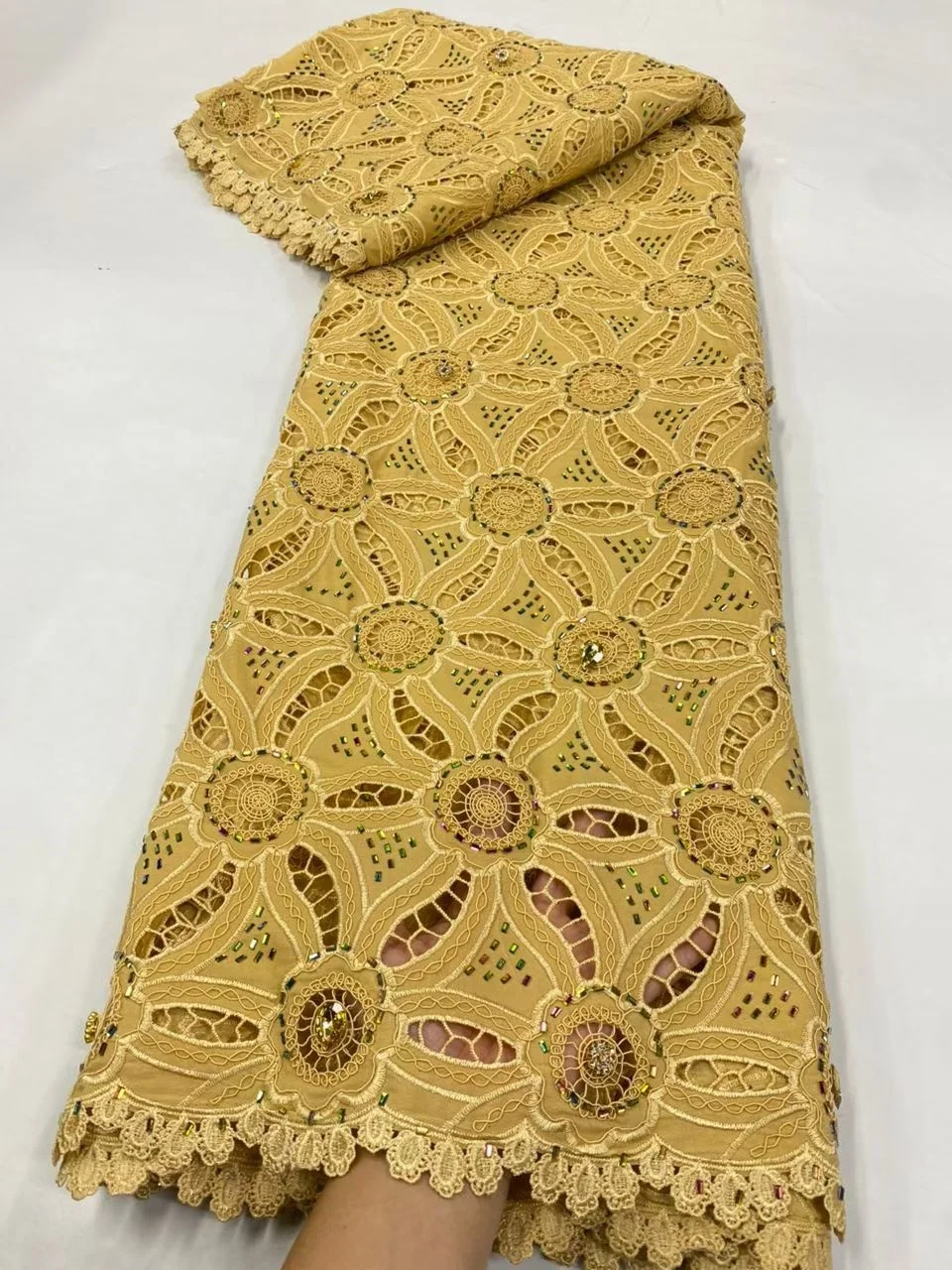 

African Lace Fabric Nigerian Tulle Embroidered Bridal Gown Material Soft Cotton Damask for Wedding Party Dresses 5Yards 2025