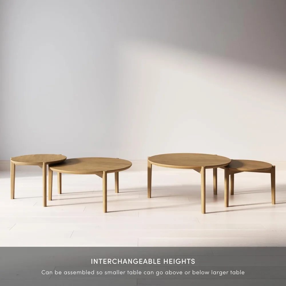 Kendall Round Modern Nesting Coffee Set Of 2, Stacking Living Room Accent Tables, Light Brown