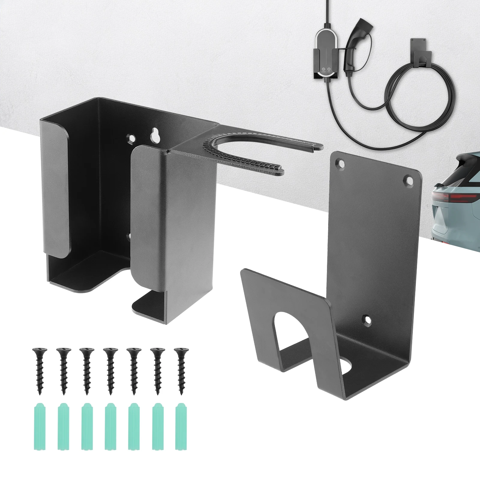 Kit de soporte para cargador EV (Soporte para caja de carga EV & Soporte de pared con gancho J), organizador de cable de carga para cargador de vehículo eléctrico portátil/móvil, accesorio organizador para cargador EV