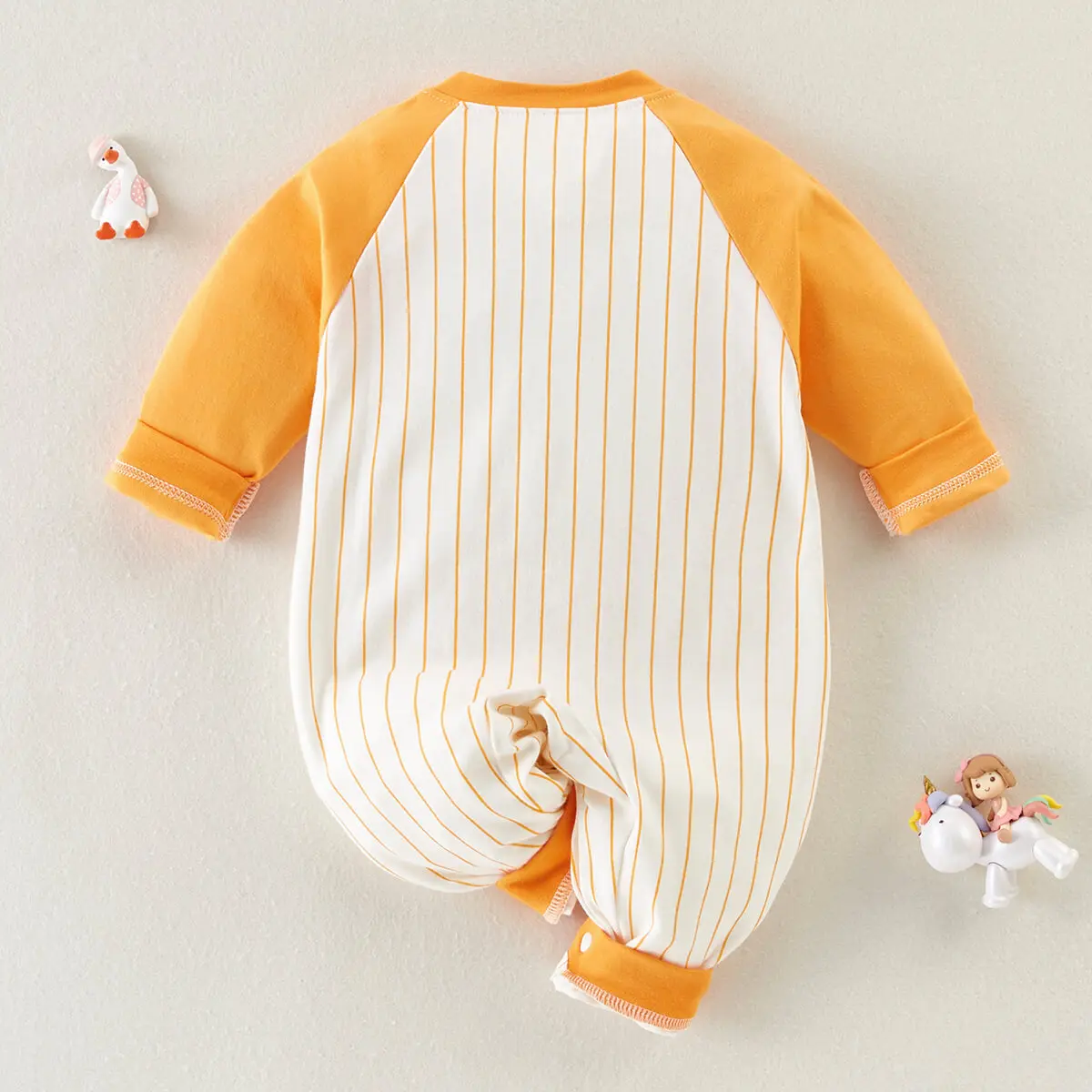 hibobi 100% Cotton Autumn Baby Cute Stripes Letter Bear Printed Crew Neck Long-Sleeved Long-Leg Romper Baby Outdoor Jumpsuit