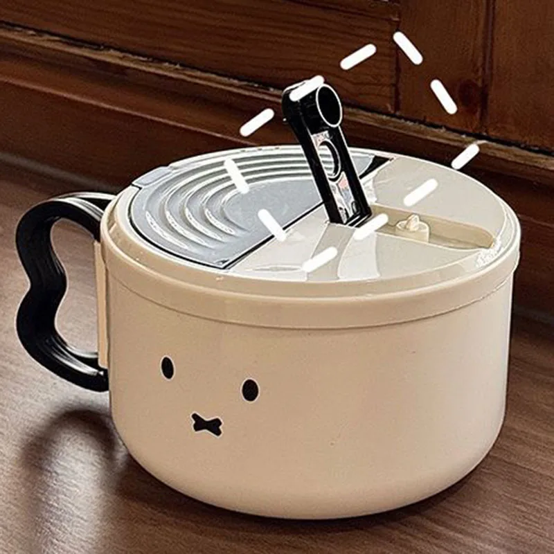 Cute Miffy Noodle Bowl Stainless Steel Large Capacity Drainable Lunch Box with Handle Portable Student Instant Ramen Bowl Gifts view 5