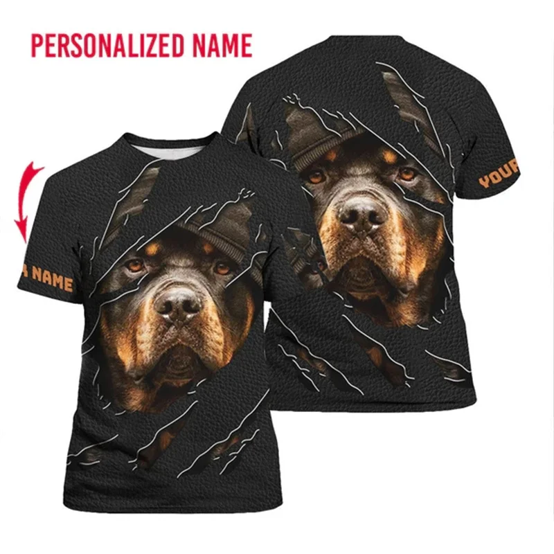 Vintage Rottweiler Men\'s T Shirt 3D Printed Casual Permeability Short Sleeves Cool O Neck Tops Custom Name Kid Men Clothing