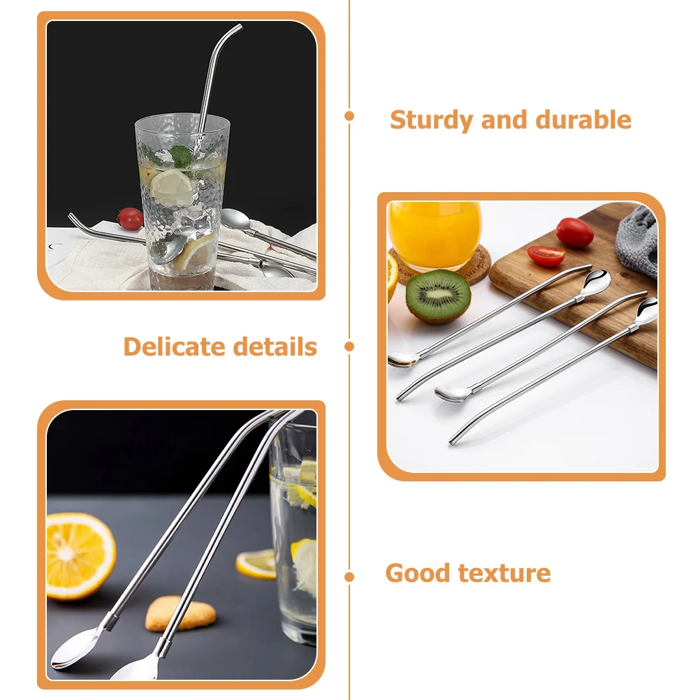 

6Pcs Stainless Steel Straw Spoons Multi-Function Mixing Spoon Straws Home Accessory Portable Stirring Spoons Mixing Spoon