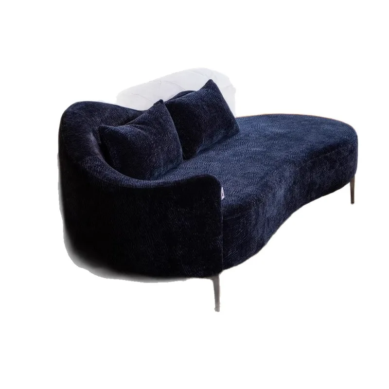 Dark blue chenille velvet chaise longue, bedroom cloud chaise longue, bedside stool, small apartment single recliner
