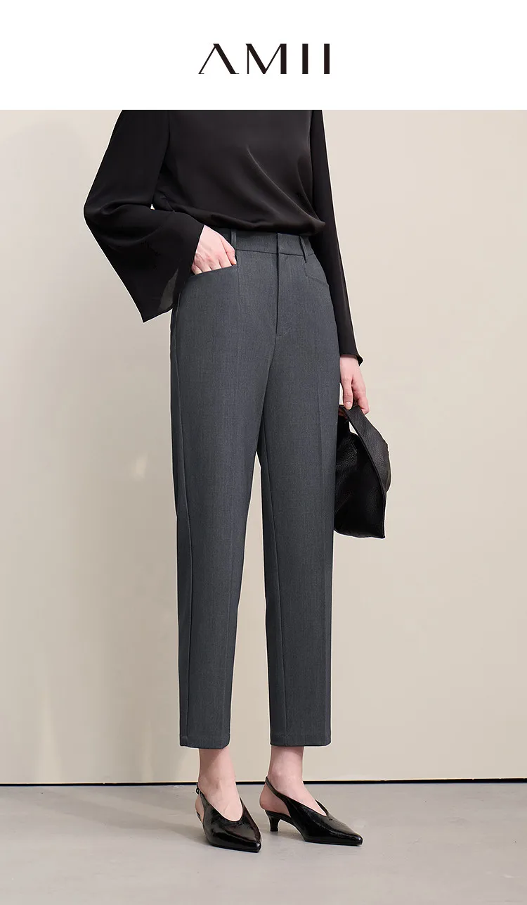 Amii Women Pants 2026 Autumn New Commuter Basic Style Tapered Pants Casual Women's Solid Versatile Ankle-Length Pants 12641091