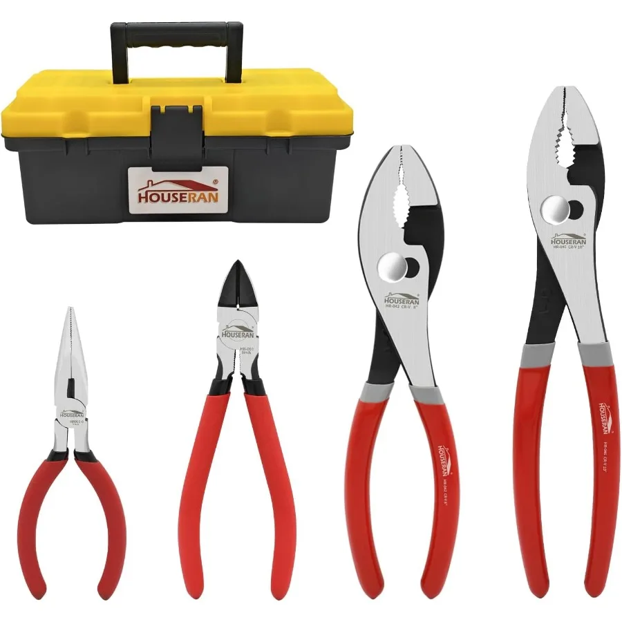 ชุดเครื่องมือ 4 ชิ้น พร้อมกล่อง ประกอบด้วย คีมปากแหลม 8 นิ้ว และ 10 นิ้ว คีมตัด 6 นิ้ว และคีมปากแหลม 5 นิ้ว สำหรับงาน DIY และงานบ้าน