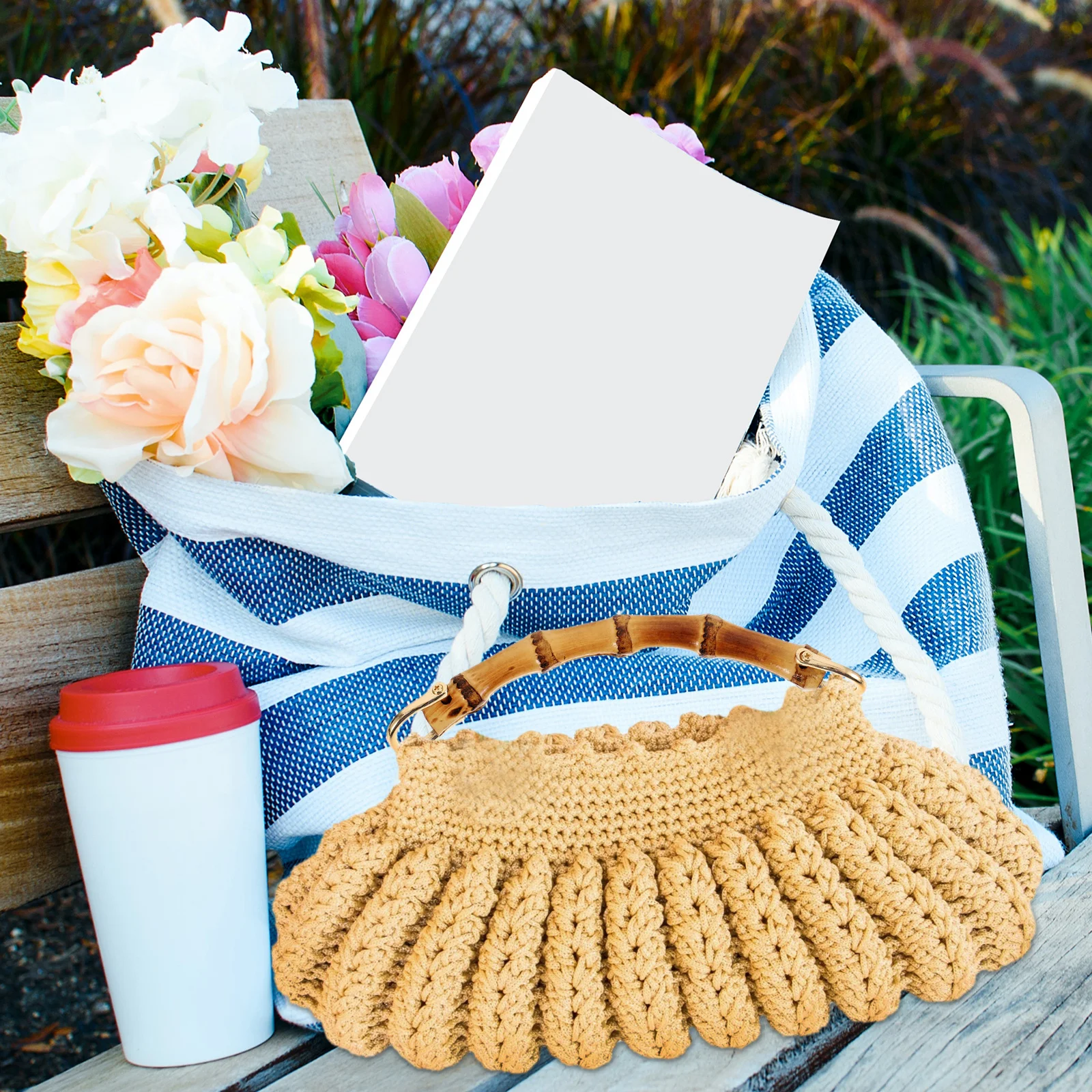 

2Pcs Bamboo Joint Bag Handles DIY Handbag Replacement Fashion Carrying Handles for Straw Beach Bag Accessories