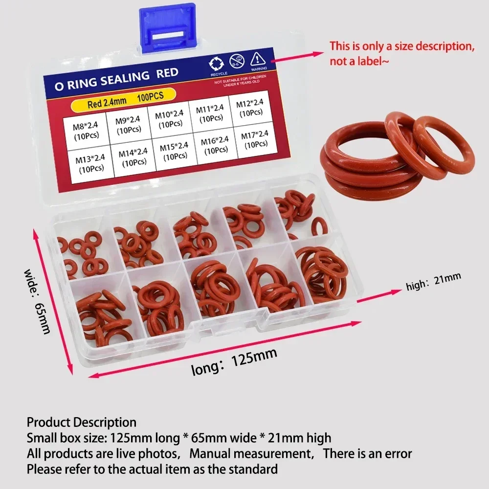 VMQ-Kit de joints toriques en silicone haute température, joints d\'étanchéité, joint torique, caoutchouc de pression, rouge, noir, degré d\'huile