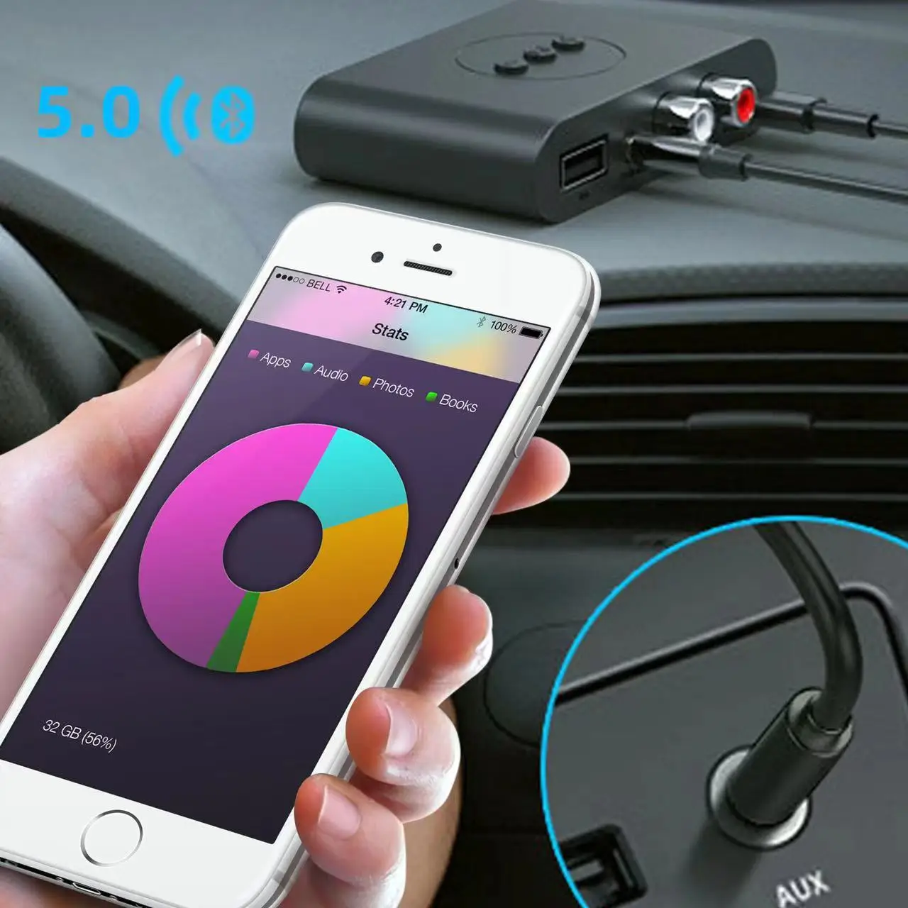 B21 NFC Bluetooth Music Receiver Car Hands Free Support USB Flash Drive Playback Dual Output One Tow Two Audio Receiver 3.5 AUX