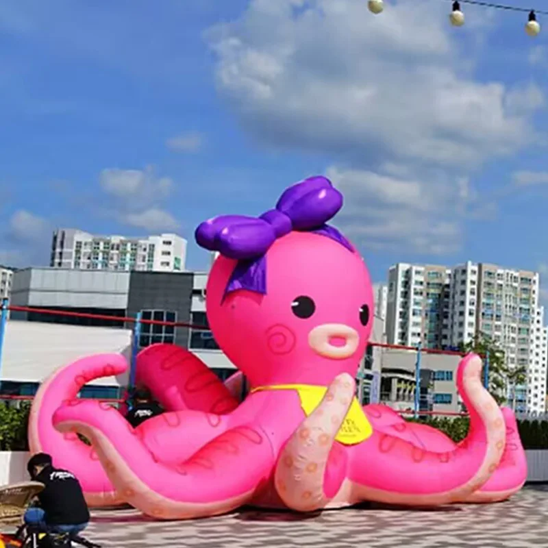 

Inflatable cartoon pink octopus, animal air model, with blower, outdoor shopping mall square activity decoration
