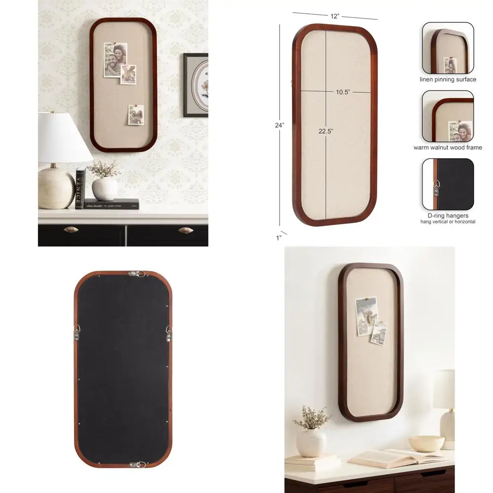 

12x24 Dark Walnut Modern Rounded Cork Board: Transitional Wall Organizer for Vision & Bulletin Boards