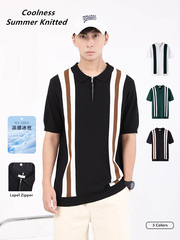 Quality Material Knitted Polo Shirts Man Short Sleeve Smart Casual Summer Coolness Smooth Comfortable Stretchy Camisas De Hombre