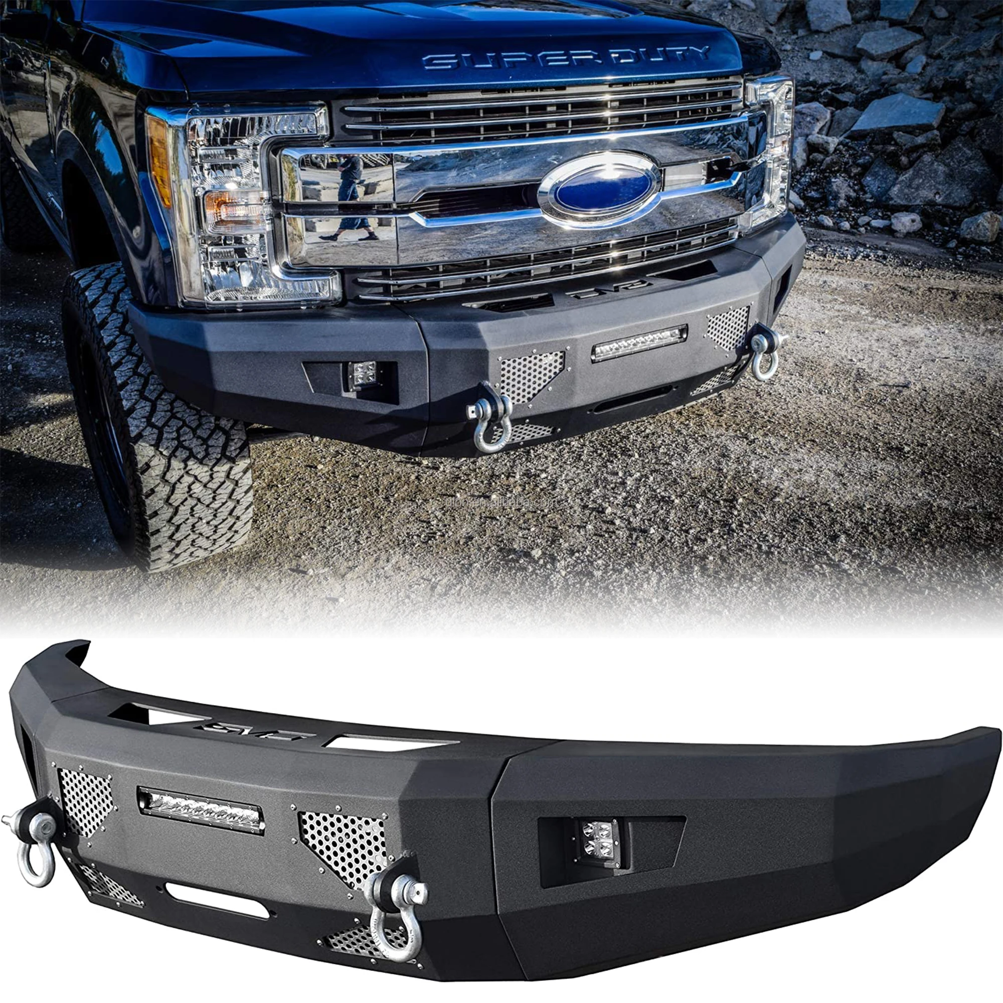 

Offroad Front Bumper fit 2017-2019 Ford F-250 F-350 F-450 Super Duty Trucks 3pc Modular Construction with Winch Mount