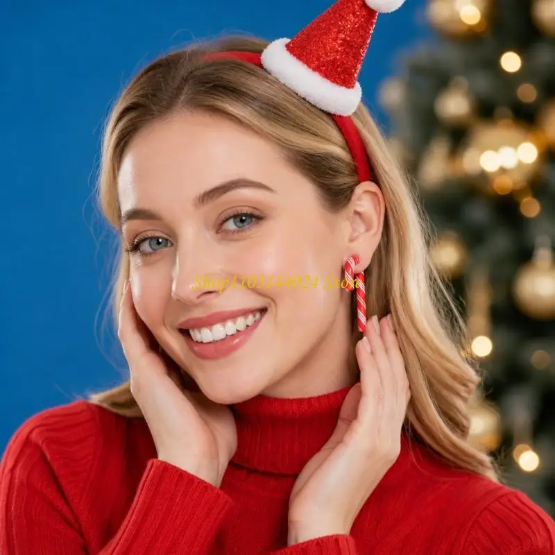 N5KE Festive Candy Cane Earrings with Small Gold-Tone Connectors and Segmented Forms