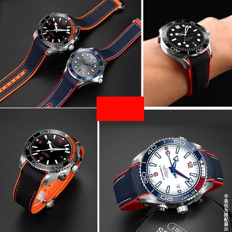 Pulseira de borracha de nylon masculina, pulseira de fecho dobrável, acessórios de relógios de silicone, Omega, SEAMASTER, Oyster, 20mm, 21mm, 22mm