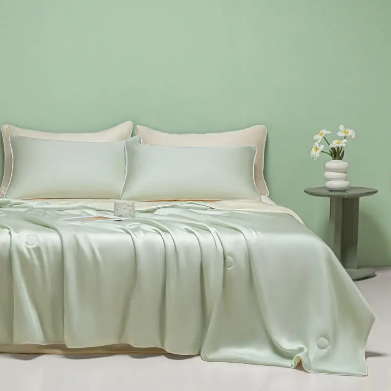 SRETNO Ice Silk Summer Cooling Quilt 4-piece-set Pure Color 2026 Cooling Air Conditioner Quilt, Machine Washable Bedding set