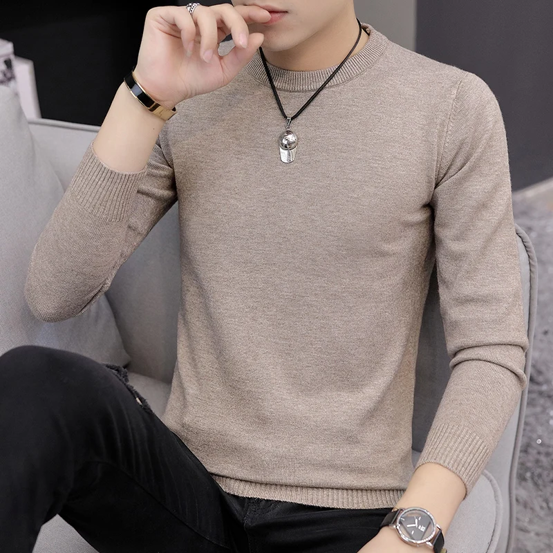 

Men's round Ne Knitted Sweater Slim Fit Base Layer irt Pure Color Inner Wear Simple Trendy Brand Casual Knitwear
