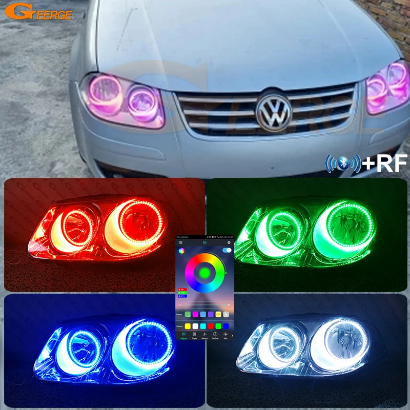 

For Volkswagen VW Jetta City Clasico Bora Bluetooth APP Ultra Bright Multi Color RGB LED Angel Eyes Kit Halo Rings