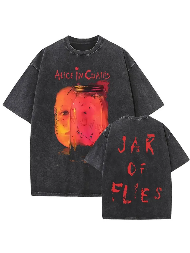 Lavé Vintage groupe de Rock Alice dans les chaînes pot de mouches Album graphique T-shirt hommes gothique Punk Pop musique T-shirt surdimensionné t-shirts