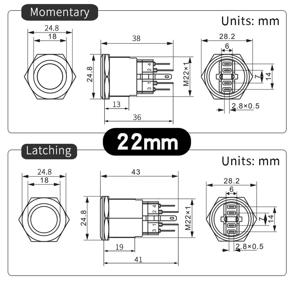 22mm 25mm 30mm Metal Push Button Switch PC Switches Car Engine Power Supply On Off Backlit buttons Start Stop With Fixed LED 12v