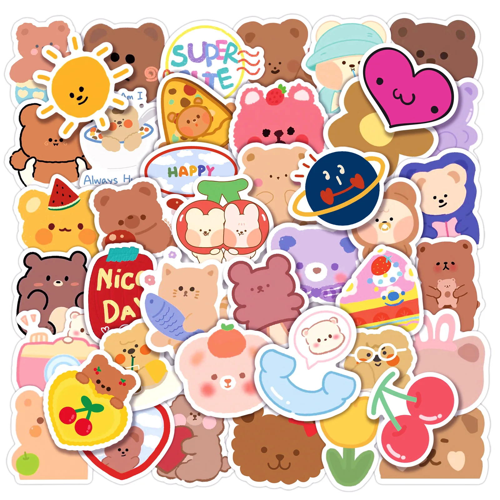 

50Pcs Korean Cute Bear Series Graffiti Stickers Suitable for Laptop Helmets Desktop Decoration DIY Sticker Toys