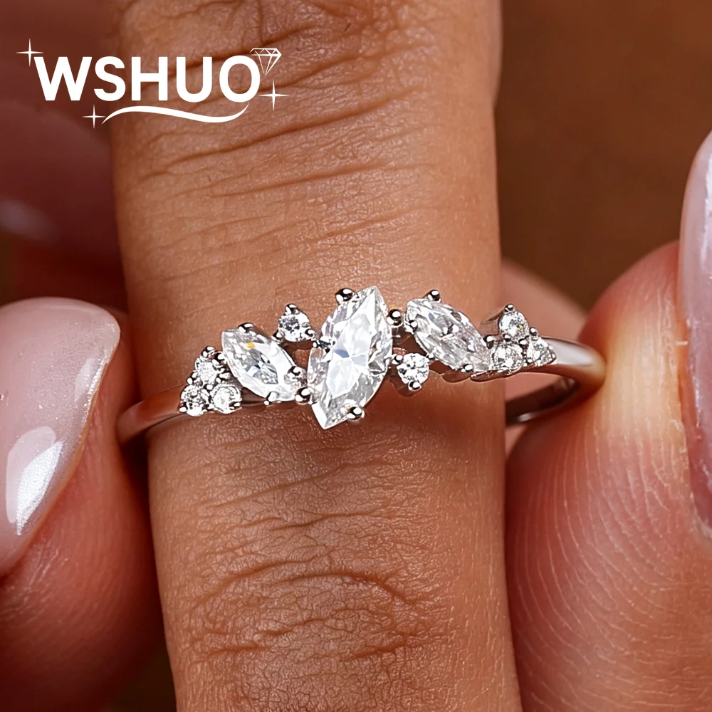 All Marquise cut Moissanite Engagement Ring For Women 925 Sterling Silver Promise Ring Irregular Dimoand Half Eternity Band