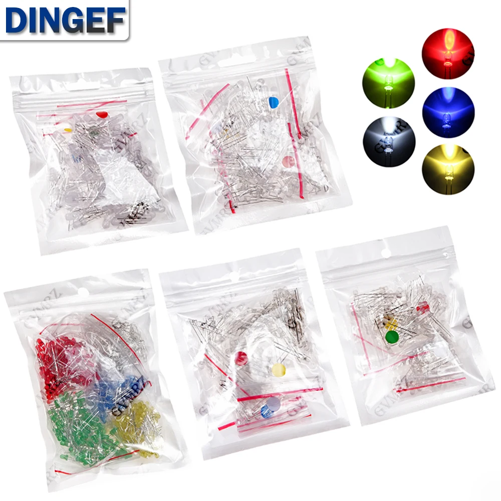 3MM 5MM Light Emitting Diodes Electronics Kit F3 F5 LED Diode Assorted Kit White Green Red Blue Yellow Orange Luminous LED