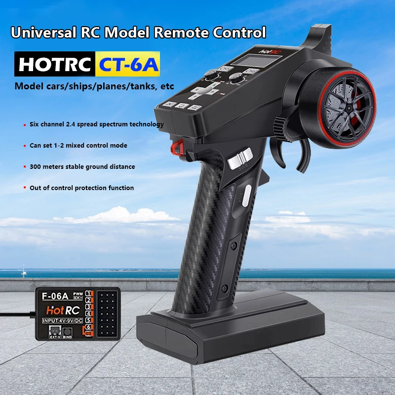 1 Uds CT-6A 6CH 2,4 GHz sistema de Radio transmisor control remoto con receptor de F-06A 6Ch para tanque de barco de coche RC