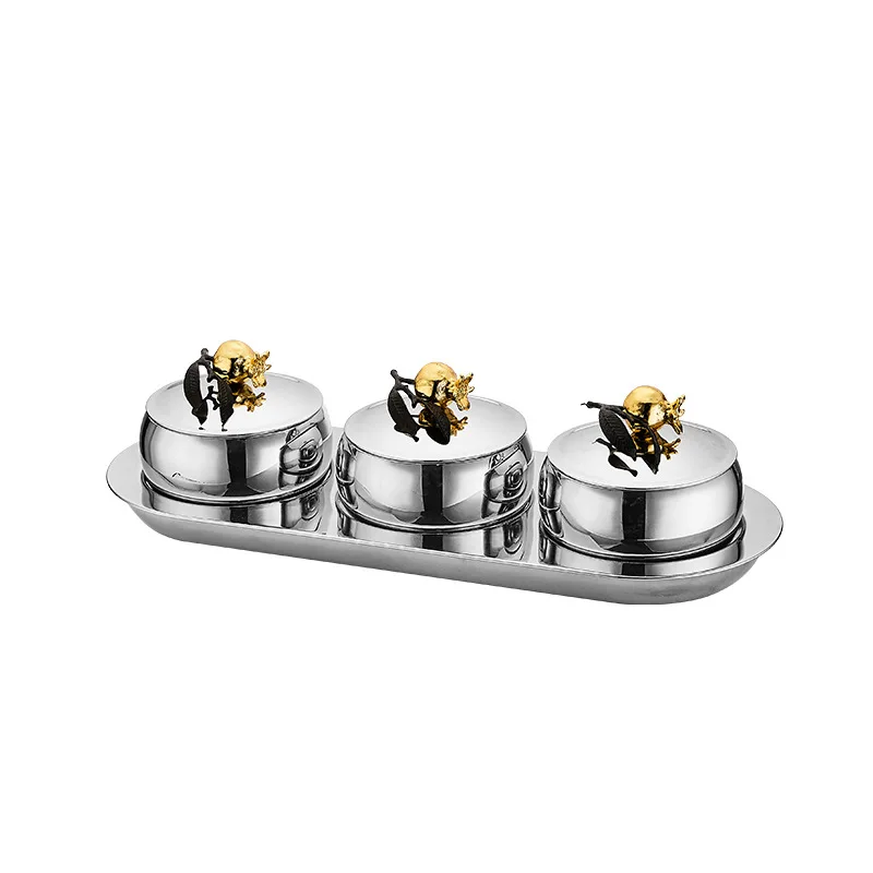 light luxury stainless steel storage tank household storage box high-end snack bowl nut bowl model house decorative ornament