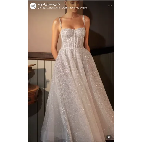 Glittriga Tyll Balklänningar Spets Spaghetti Band Festklänningar Bal Tonårsflickor Examen Hög Sidoslits Ärmlös A-linje 8 best sales semiformella klänningar för tonåringar - №3