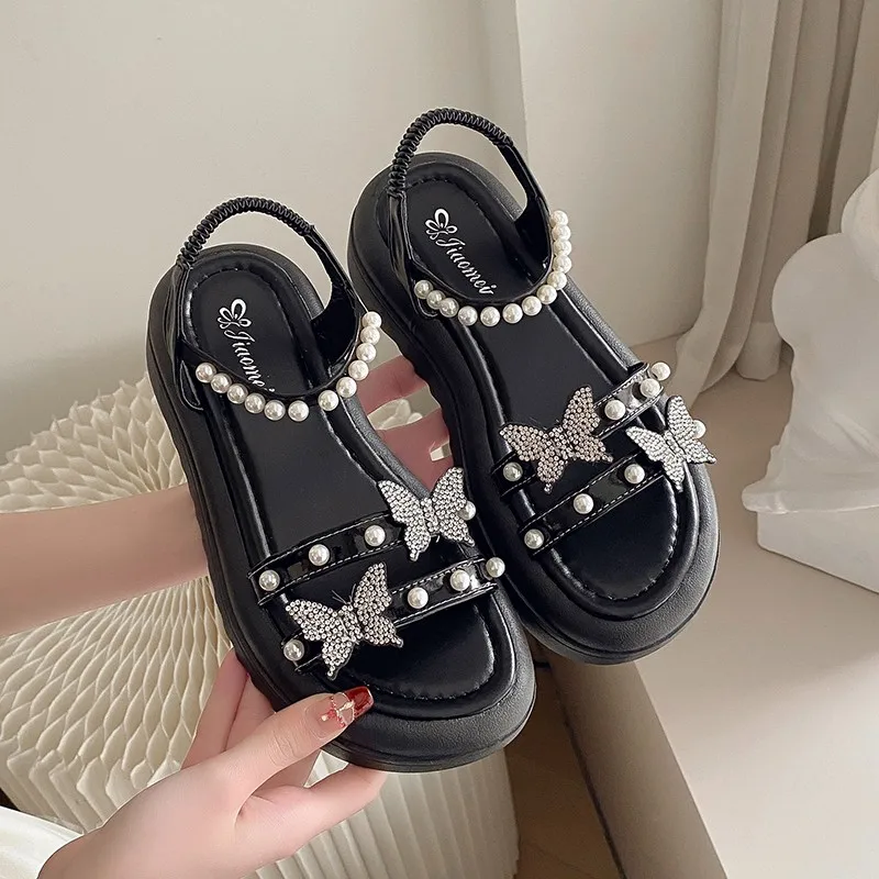 Women\'s Princess Shoes Women Bling Rhinestone Sandals Fashion Pearl Soft Bottom Female Dance Party Sparkly Beach Sandals