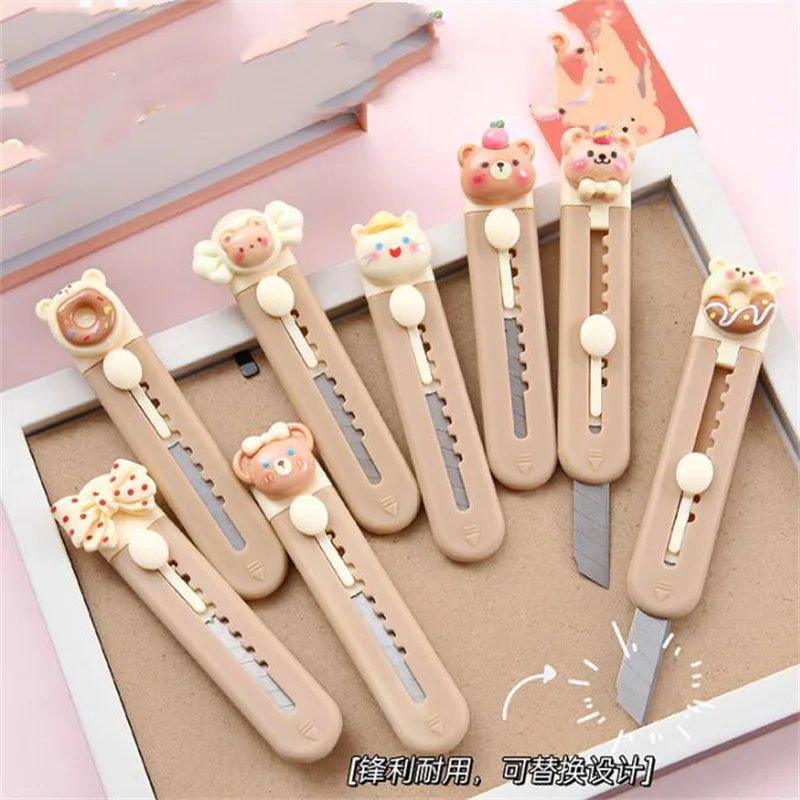 40 pcs/lot Creative Donut Cat Bear Utility Knife Cute Paper Cutter Cutting Paper Razor Blade Office School Supplies