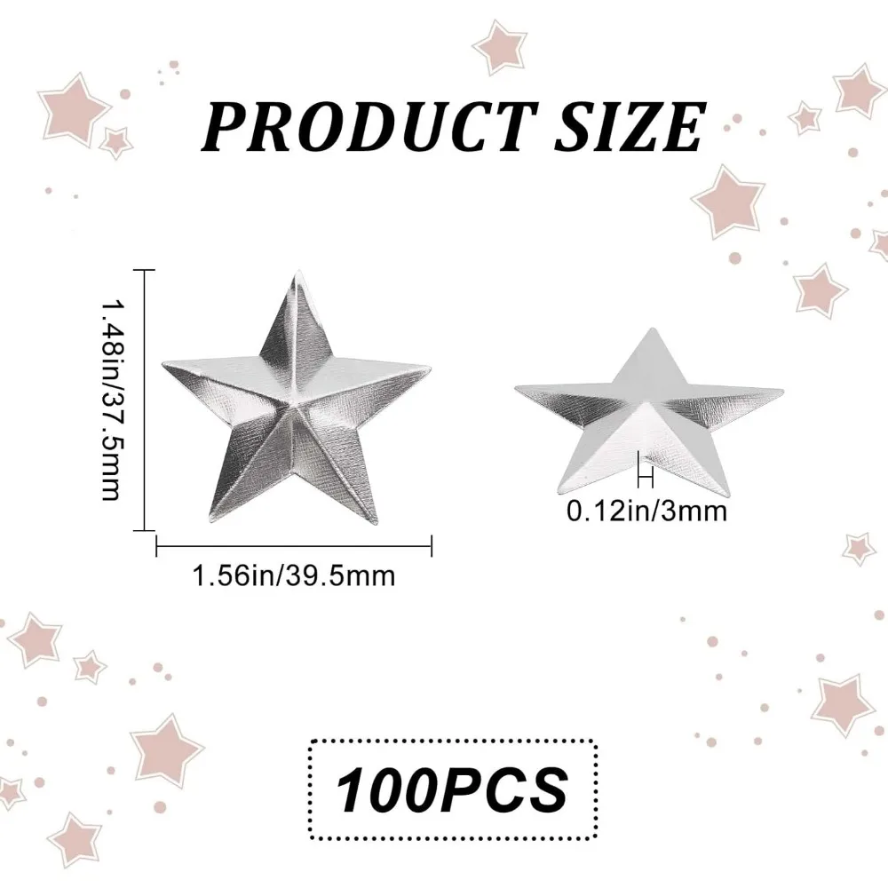 100PCS 1.5" Galvanized Metal Stars Vintage Rustic Star Silver Primitive Stars Three Dimensional Christmas Tree Star making kit