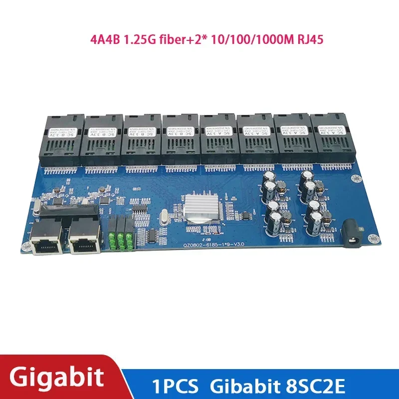 Gigabit switch Ethernet 8F2E Fiber Optical Media Converter 8 Port 1.25G SC 2 RJ45 10/100/1000M 8 SC PCBA board