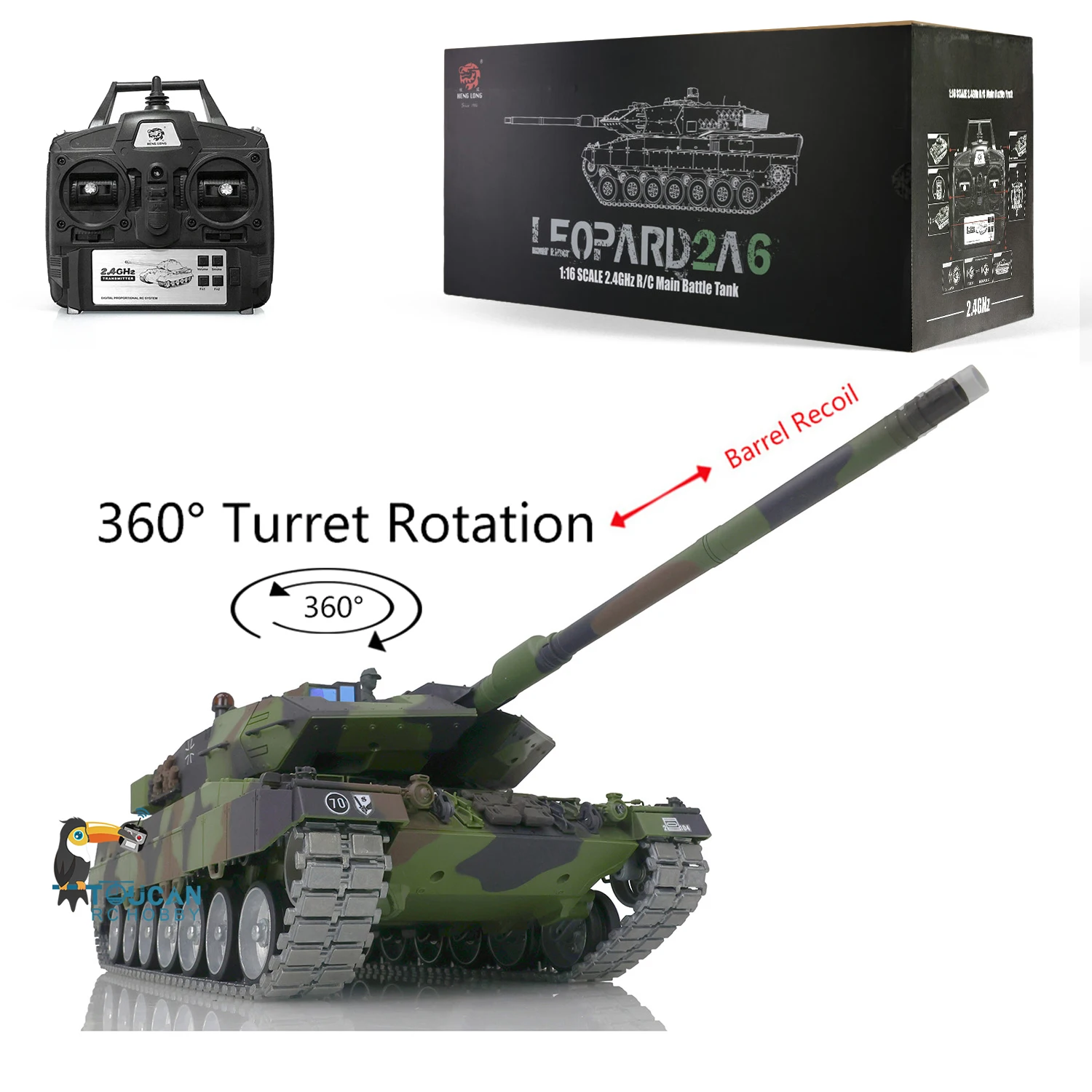 Heng Long 1/16 RC Tank 7.0 Customized Leopard2A6 Radio Control Tank 3889 Metalowe gąsienice FPV Recoil Vehicle Toys TH17595