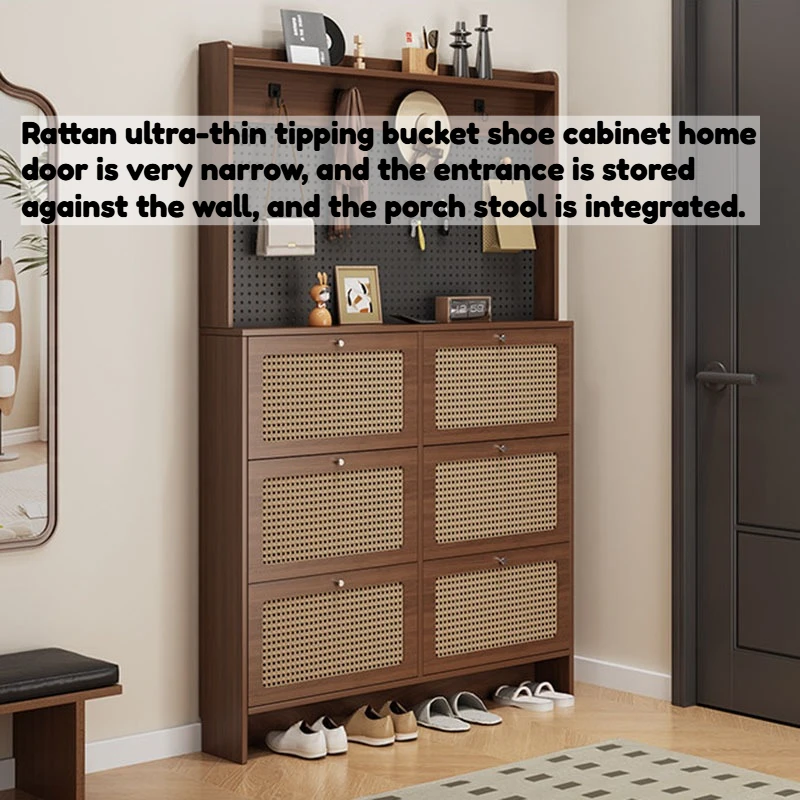 

Rattan Ultra-thin Shoe Cabinet Narrow Entrance Home Storage Entrance Stool Integrated Shoe Rack Storage