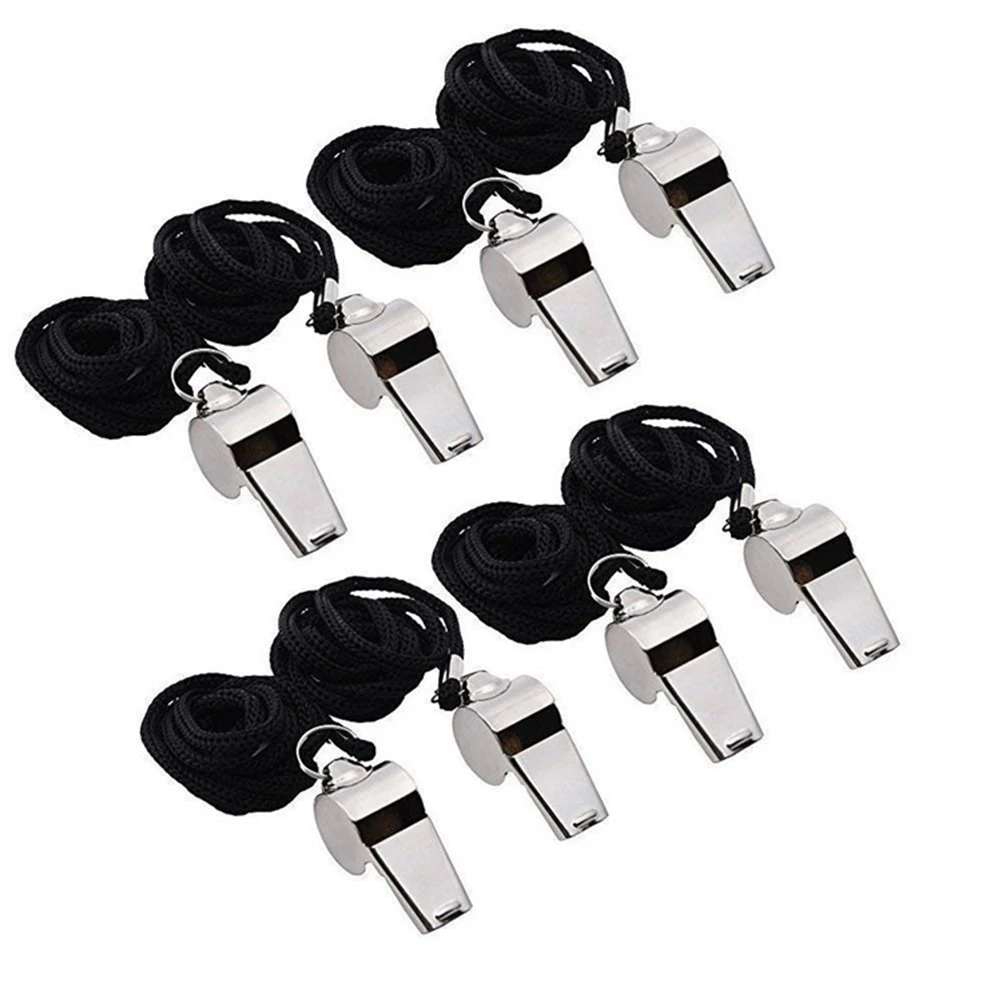 

Stainless Steel Referee Whistle Umpire Loud Laser Emergency Silver Black Nylon Lanyard Survival Safety Training Sport Team