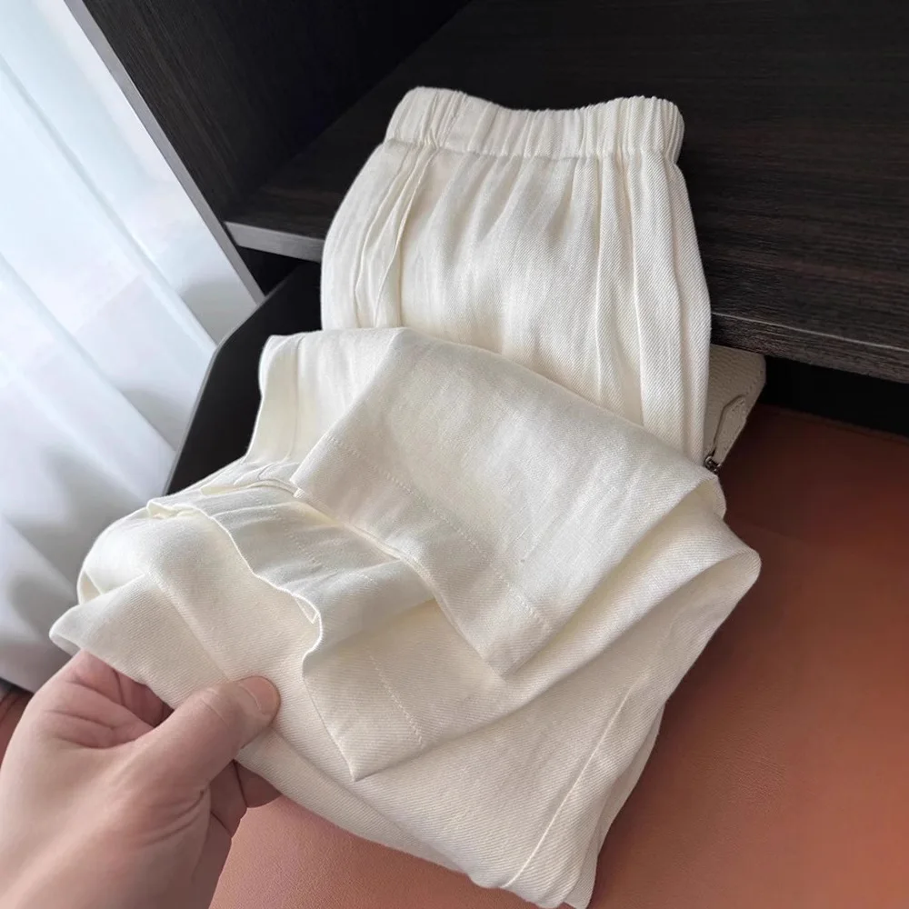 

2025 New Cotton and Linen Women's High-end Texture Wide-leg Pants Women's High-end White Linen Pants Women's Autumn and Winter