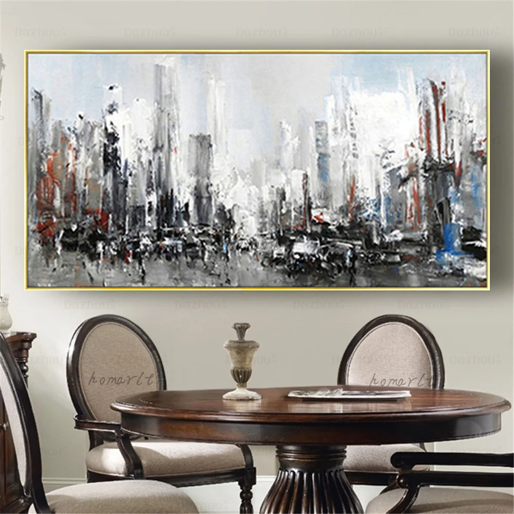 

Modern Cityscape Banner Image Hand-painted Abstract Oil Painting Decor Living Room Office Mural Sofa Background Wall Hang Piece