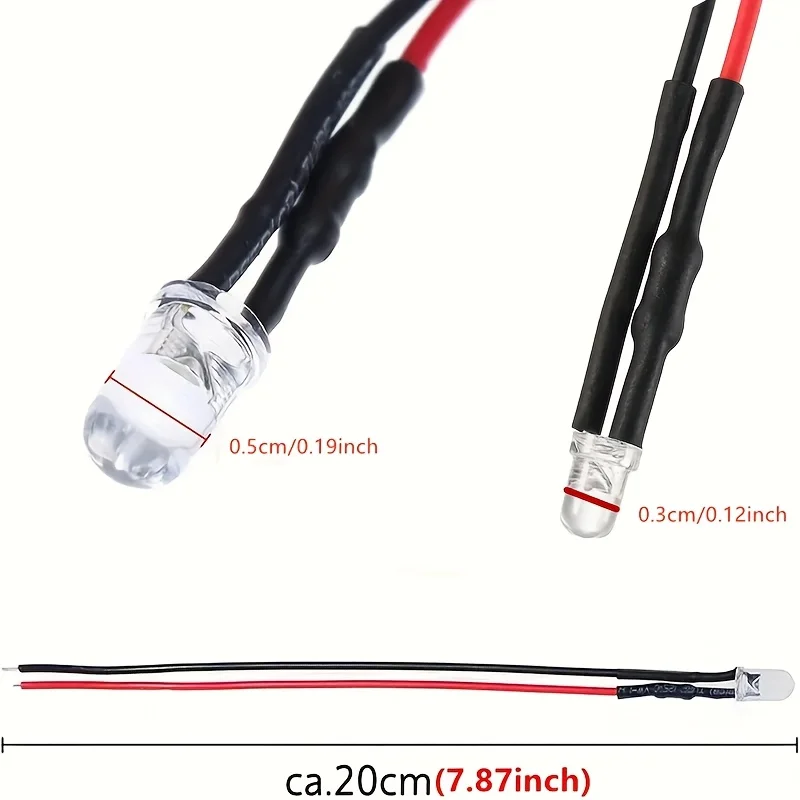 10pcs/set LED Light Cable Bulb, Pre-Wired DC , 3mm/5mm LED Light-Emitting Diode, Miniature LED Light Diode Model Assortment