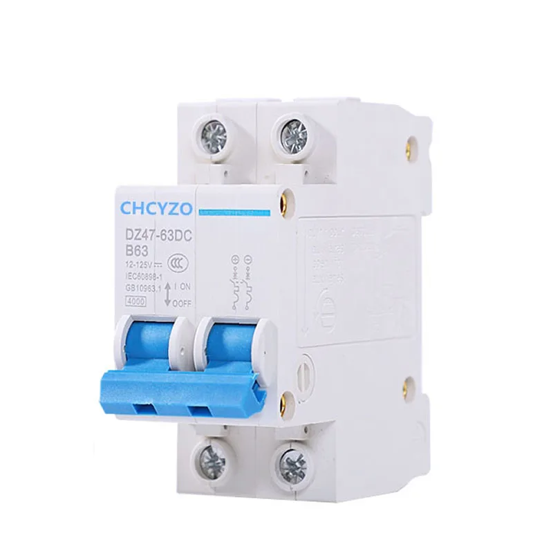 DC 2P Circuit Breaker Protection Switch3A-125A Air Switch 12v-125v for DC Photovoltaic Tram Battery Circuit Protector