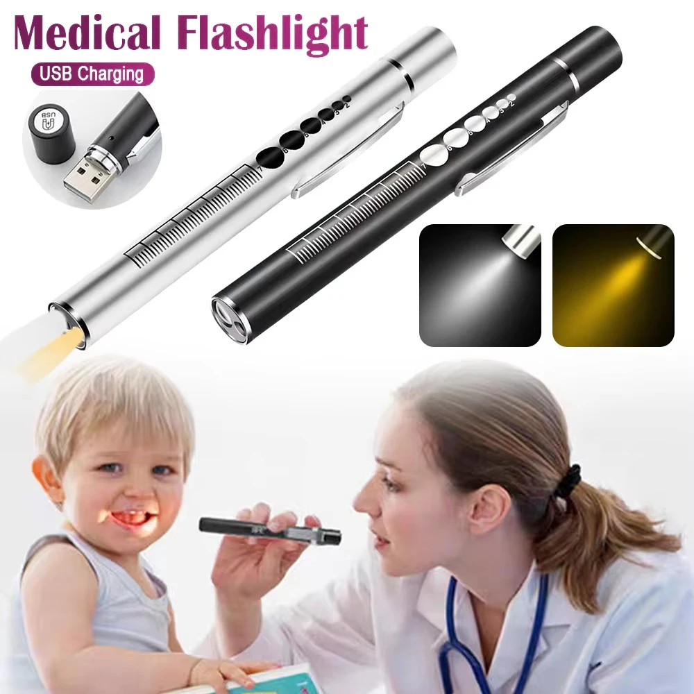 USB Rechargeable Medical LED Pen Light Nurse Doctor Flashlight Torch Lamp Pocket Ear Lantern Penlight for Emergency First Aid D2
