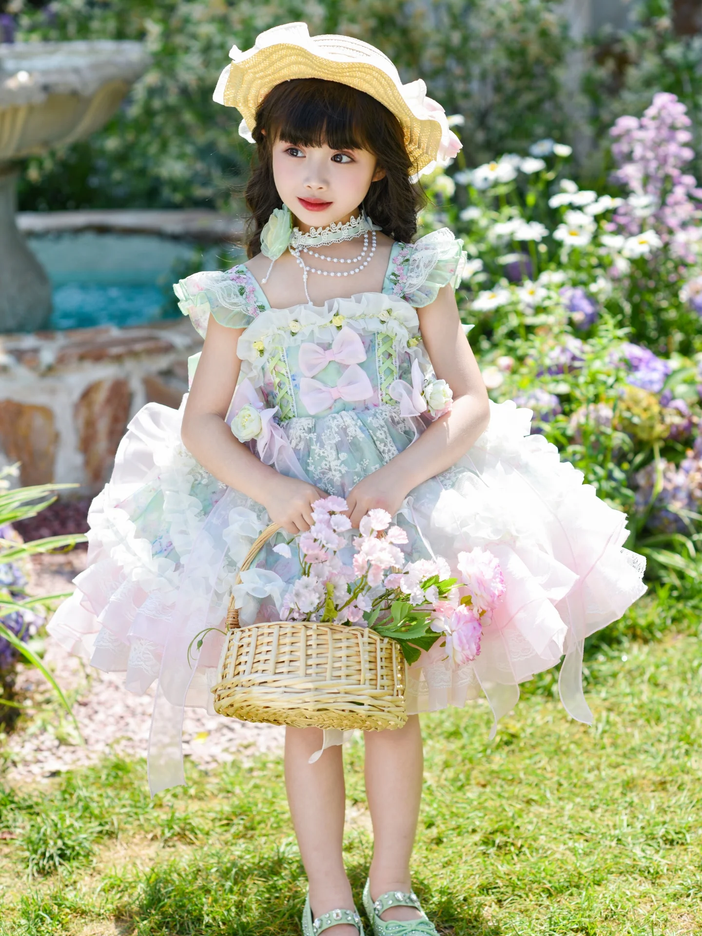 Vestido de Princesa Fada para Meninas, Novo Estilo de Verão, Saia Lolita, Fantasia de Aniversário, Saia de Tule Rodada, Vesti...