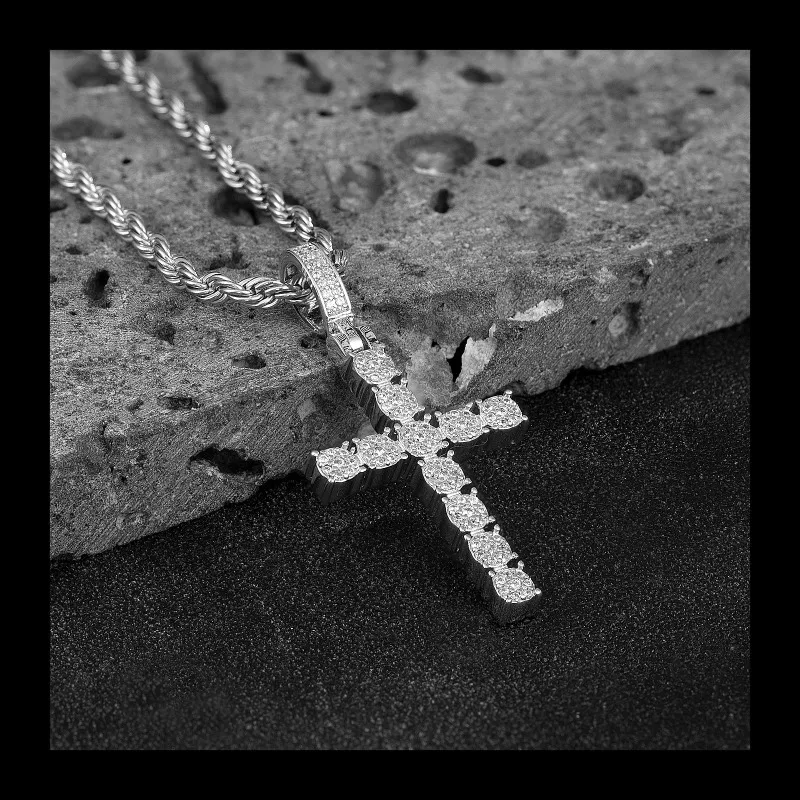 

Простое ожерелье с крестом из меди с микроинкрустацией цирконом, персонализированный крест в стиле хип-хоп с семью бусинами