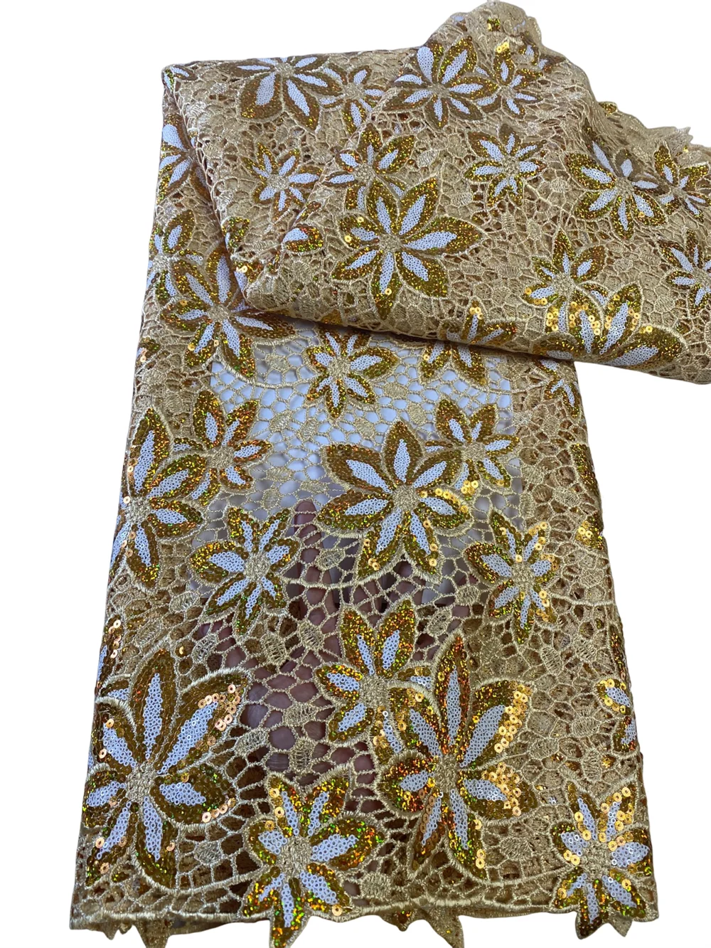 

Золотой ажурный гипюровый шнур, кружевная ткань, 2025, африканский водорастворимый двухцветный кружевной шнур с блестками, нигерийский шнур для женщин, свадебные платья