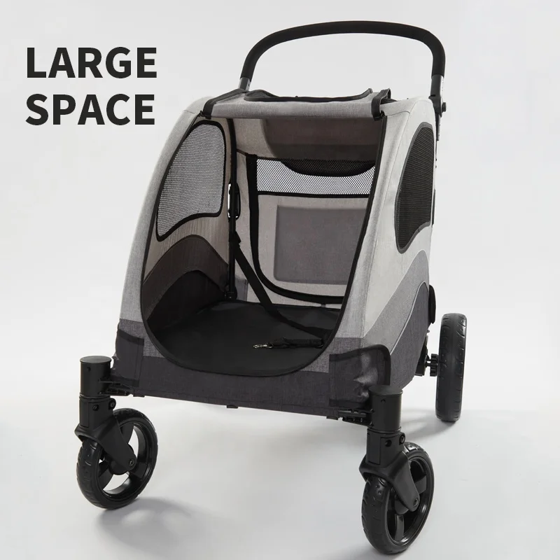 Outdoor linen material pet stroller grey stable pet stroller for 60kg large dogs