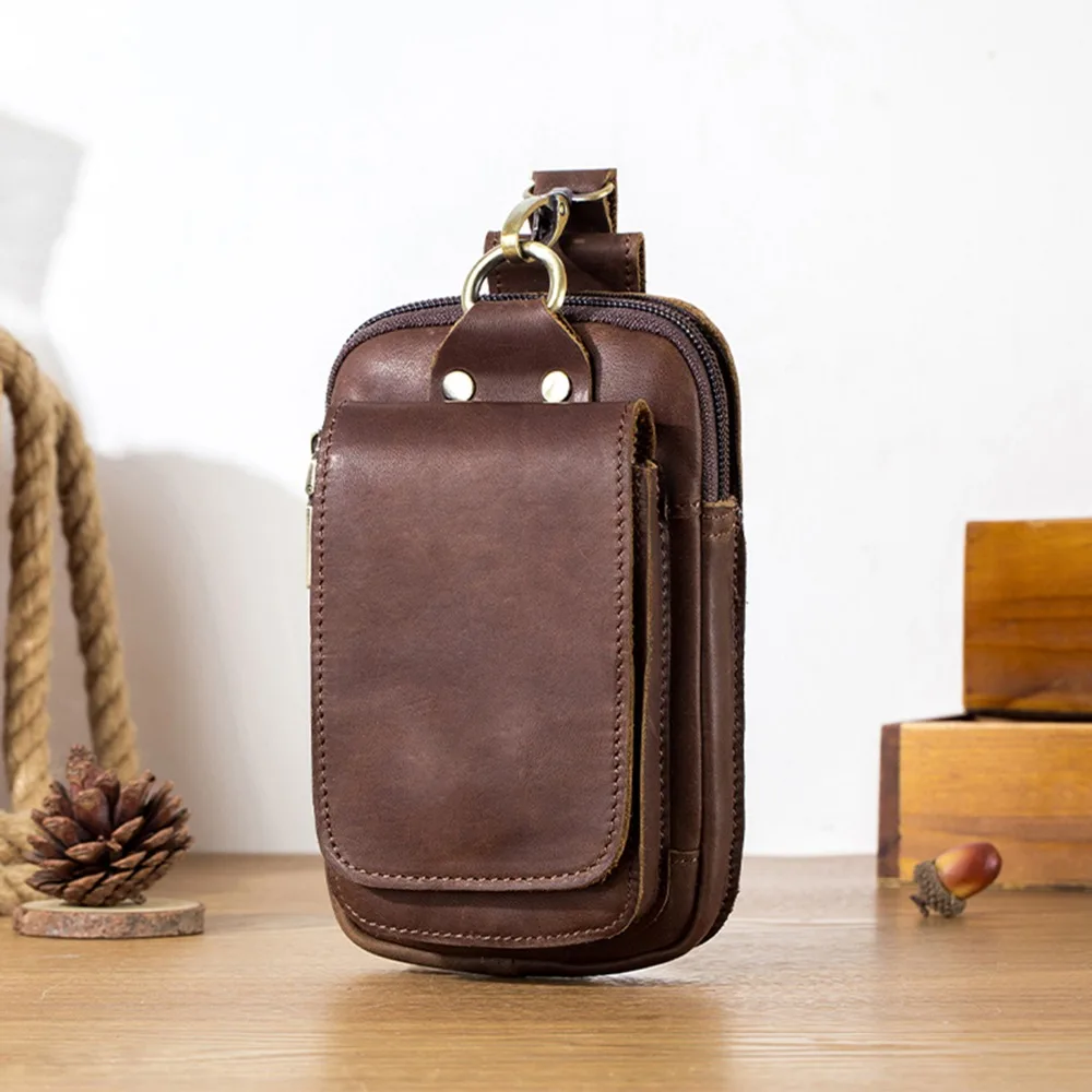 Durable Cow Leather Belt Bag - close-up view