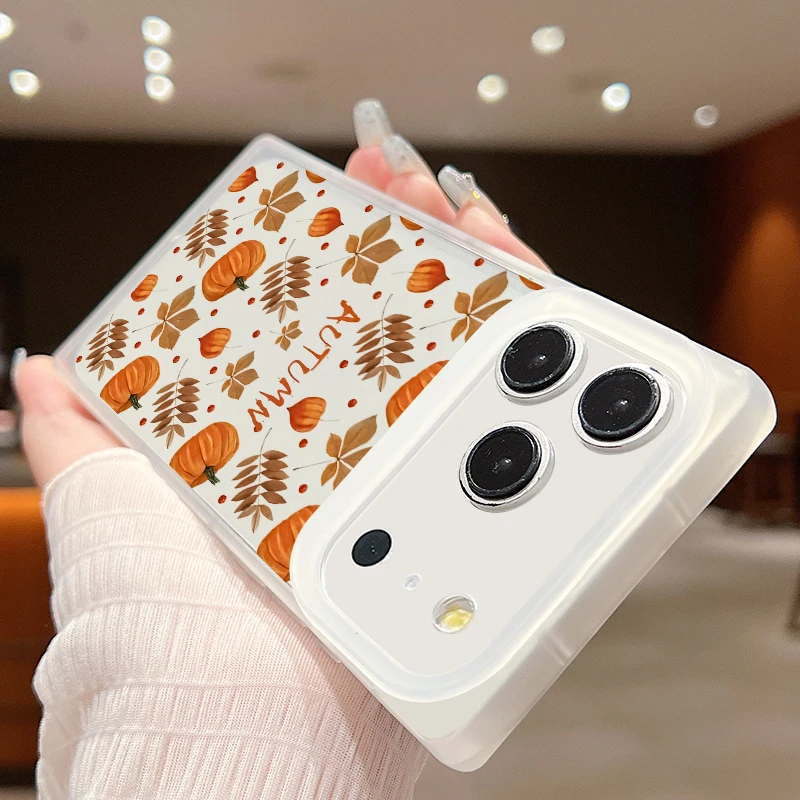 حافظة هاتف مستطيلة ناعمة من البولي يوريثان لهاتف آيفون 17 16 13 15 14 12 Pro Max 17 Pro Max 16 Plus Air 11 أوراق القيقب الخريف غطاء شفاف #4