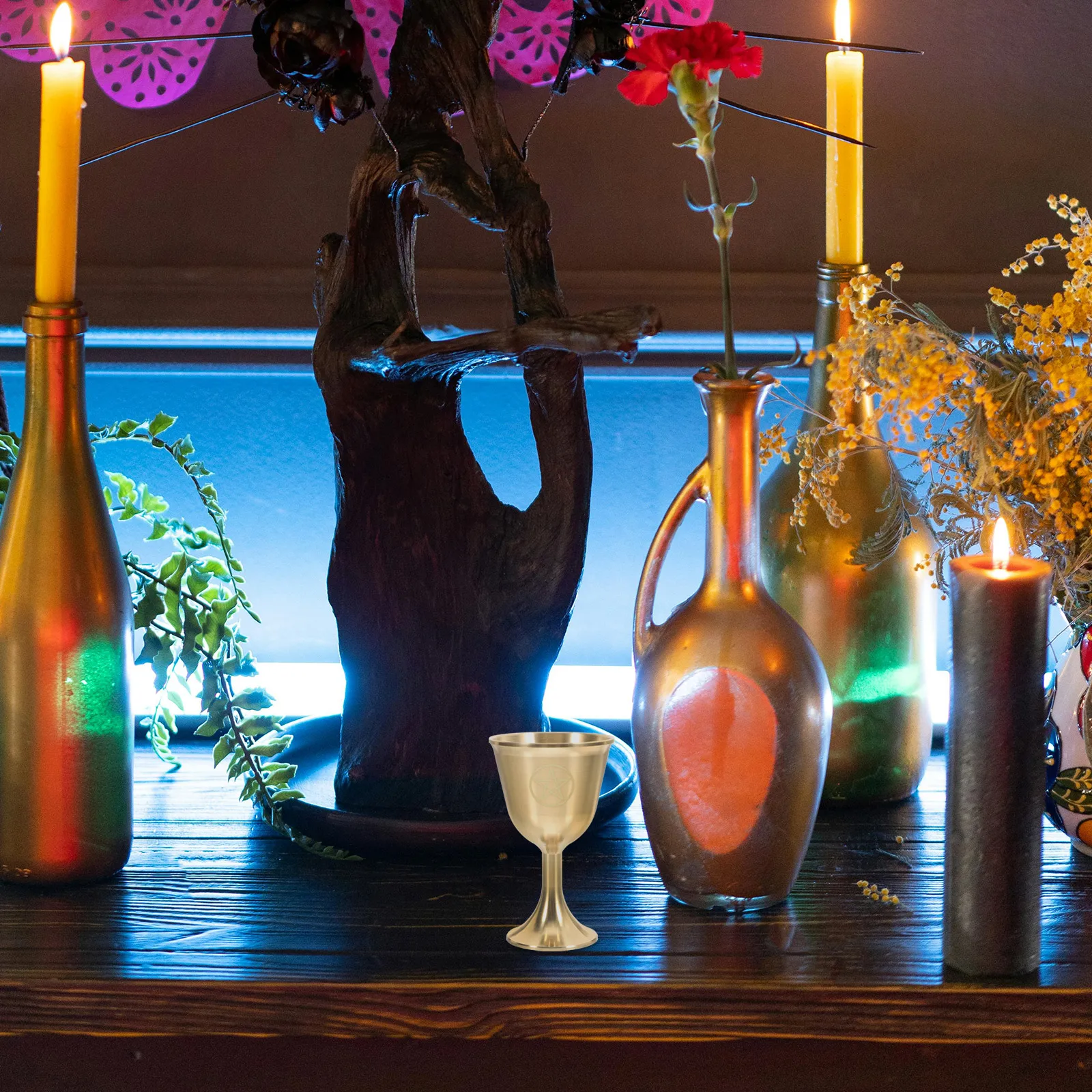 

Pentagram Brass Goblet Large Vintage Pentacle Altar Wine Glass for Tarot Ritual Mystic Pagan Ceremony Cup